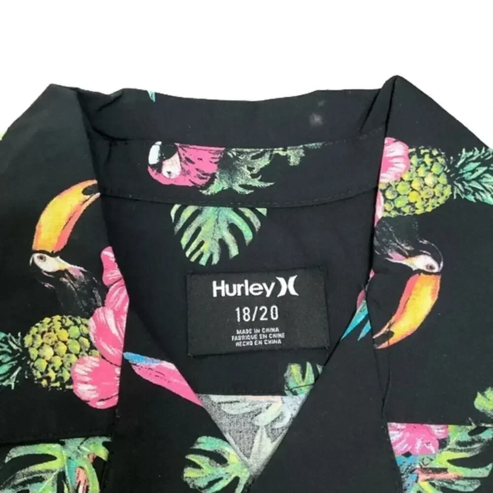 NWT Hurley Boys Tropical Parrots Woven Shirt & Tee Set Size XL 18/20